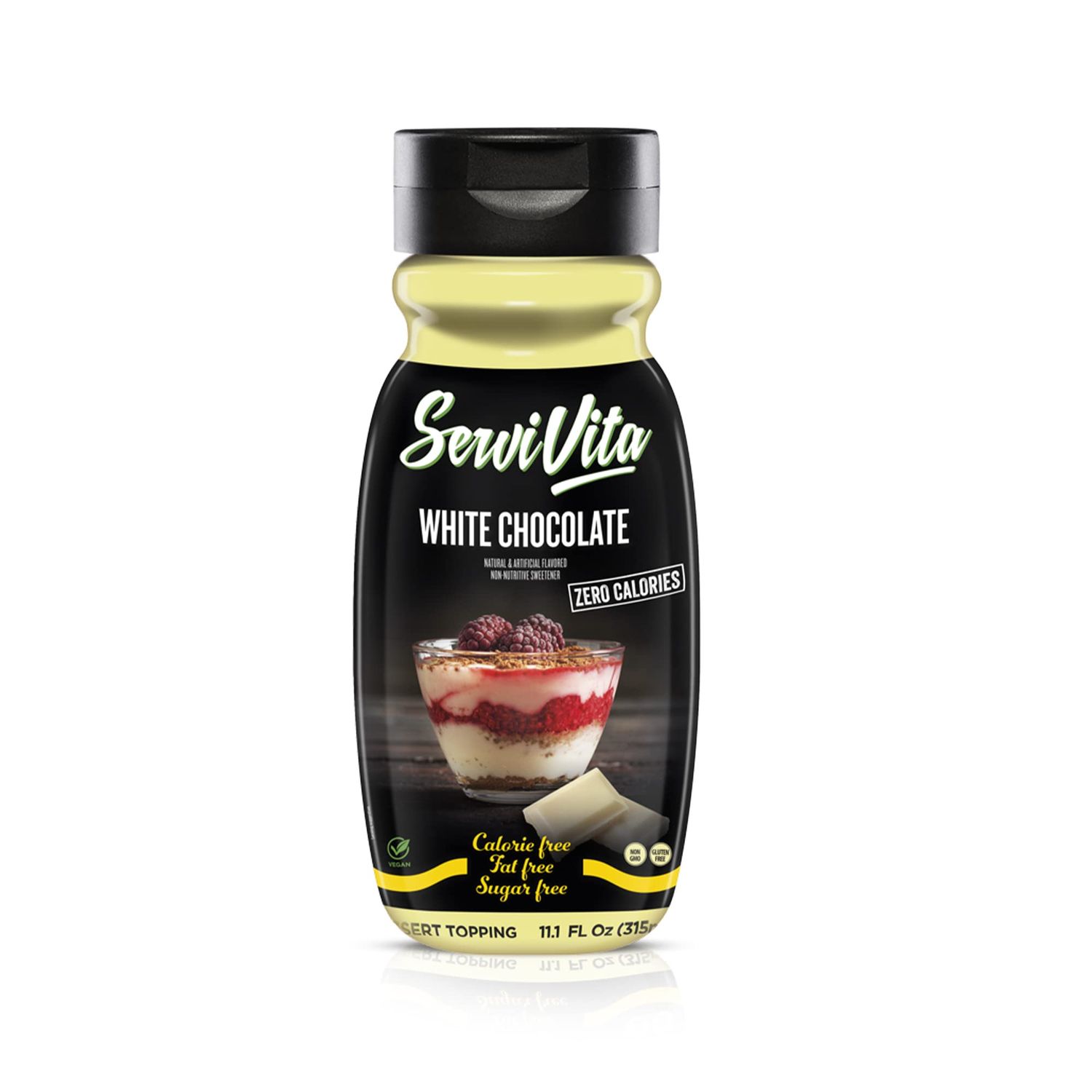 Sugar Free WHITE CHOCOLATE Syrup Zero Calories and Fat Free Topping, 11.1 FL OZ - No Sugar White Chocolate Syrup Dessert Topping Gluten-Free, Non-GMO, Vegan and Keto Friendly - ServiVita