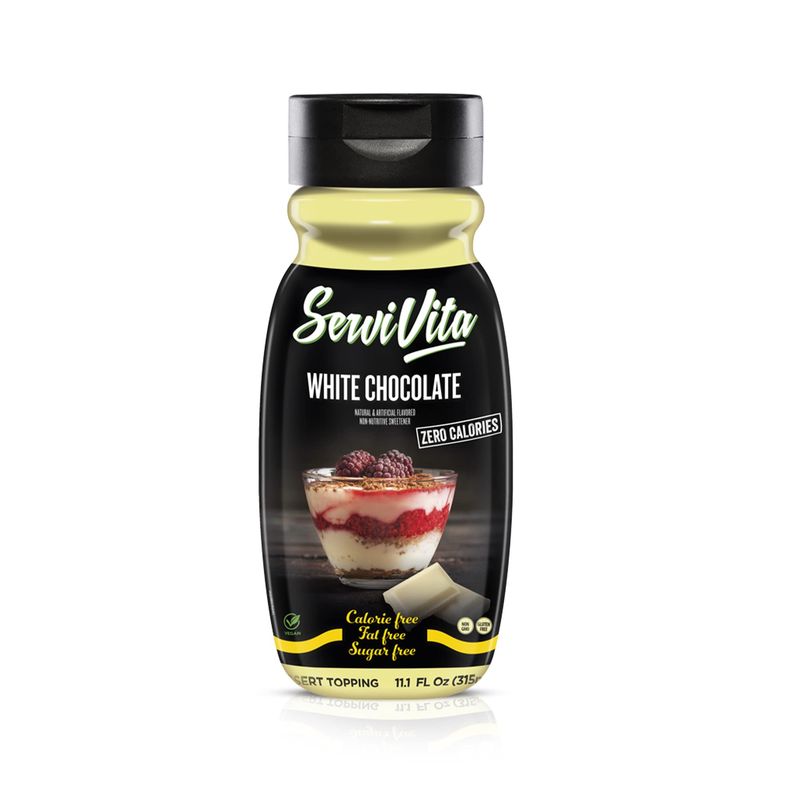 Sugar Free WHITE CHOCOLATE Syrup Zero Calories and Fat Free Topping, 11.1 FL OZ - No Sugar White Chocolate Syrup Dessert Topping Gluten-Free, Non-GMO, Vegan and Keto Friendly - ServiVita