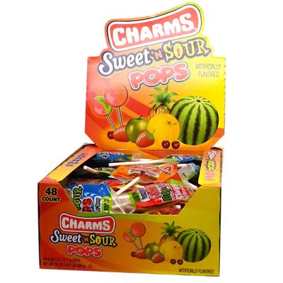 Charms Sweet and Sour Pops, in 5 Assorted Sweet/Sour Flavors, 0.6 Ounce (Pack of 48)