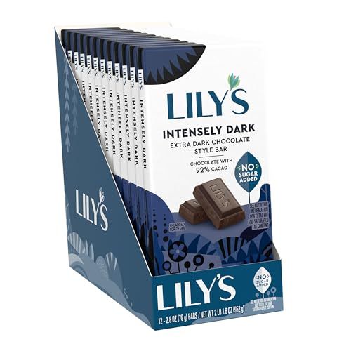 LILY&#39;S Intensely Dark Extra Dark Chocolate Style No Sugar Added, Sweets Bars, 2.8 oz (12 Count)
