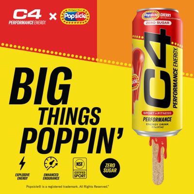 C4 Energy Drink x Popsicle Variety Pack Carbonated Sugar Free Pre Workout Performance Drink with no Artificial Colors or Dyes 3 Flavors Grape Hawaiian Pineapple and Cherry 16 Oz Pack of 12