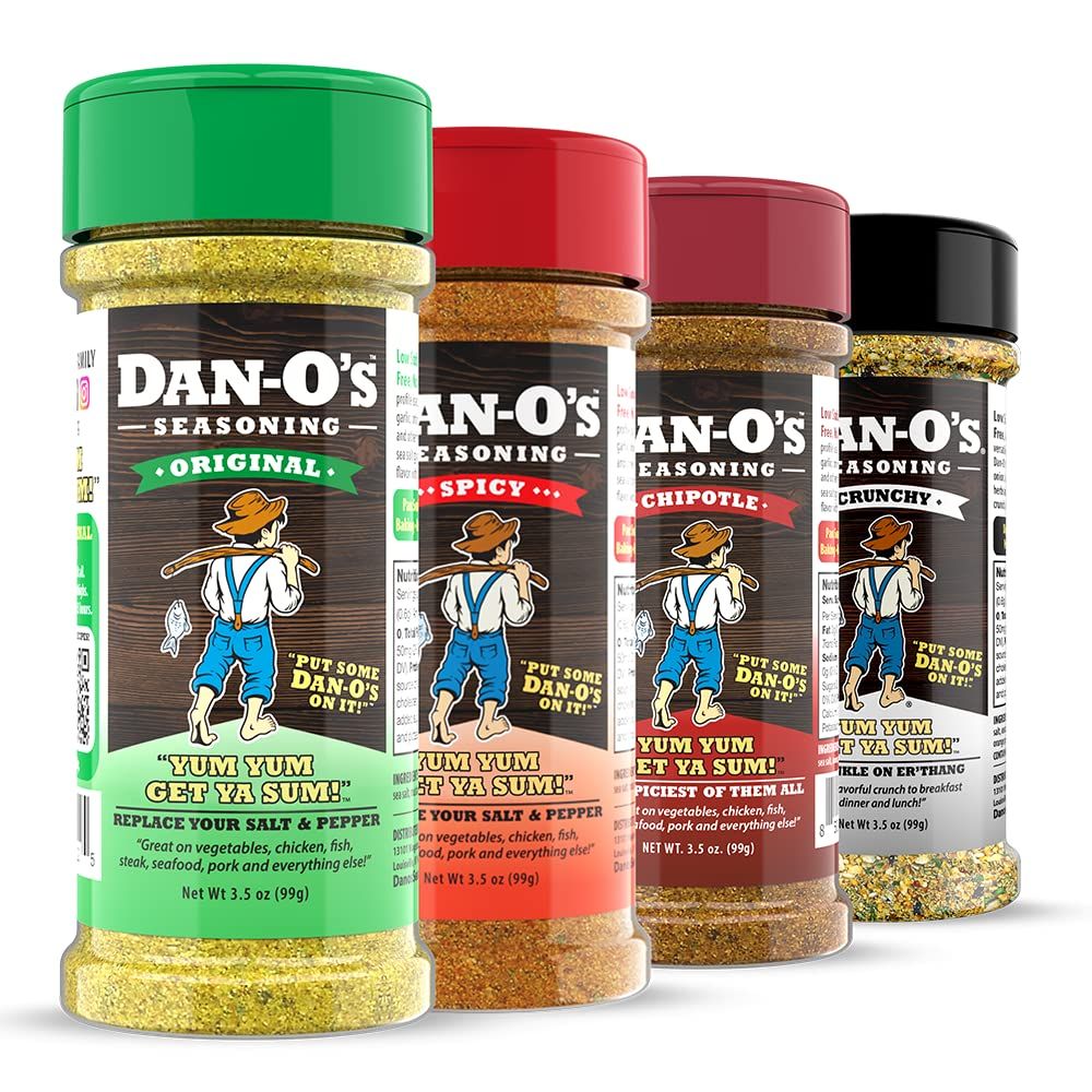Dan-O&#39;s Seasoning Small 4 Bottle Combo | Original, Chipotle, Spicy, &amp; Crunchy | 4 Pack (3.5 oz)