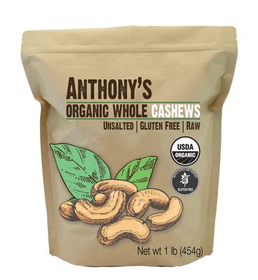 Anthony&#39;s Organic Whole Cashews, 1 lb, Raw, Unsalted &amp; Gluten Free