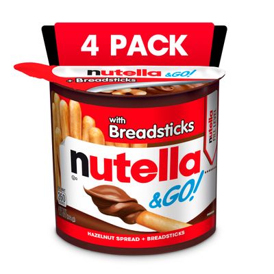 Nutella and Go Snack Packs, Chocolate Hazelnut Spread with Breadsticks, Perfect Bulk Snacks for Kids&#39; Lunch Boxes, 1.8 oz, Pack of 4