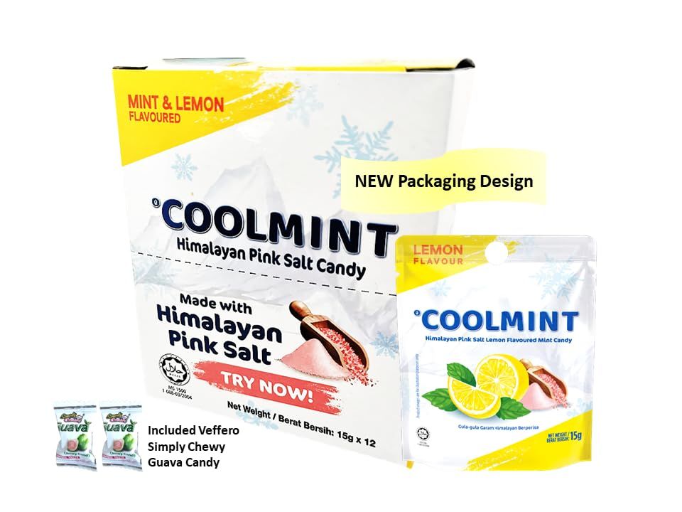 Himalaya Salt Mint Cooling Candy - Breath Refershing Energetic Hard Lemon Flavor LOT100 Cool Mint Candy (Lemon, Pack of 12)