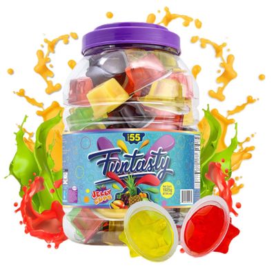 Funtasty Jelly Cups Assorted Fruit Candy, 55 Count Jar, Vegan Friendly