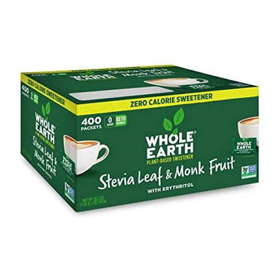 Whole Earth Sweetener Co. Stevia &amp; Monk Fruit Sweetener, Erythritol Sweetener, Stevia Packets, Sugar Substitute, Natural Sweetener, 400 Count