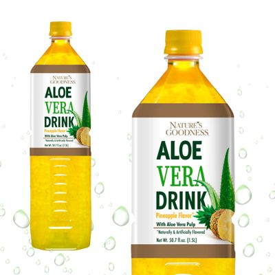 Nature&#39;s Goodness Aloe Vera Drink with Pulp Pineapple Flavor -12 Pack Case - 50.7 Fl Oz (1.5 L) Each - Total 18 Liters - Refreshing Beverage with Real Aloe Vera Juice