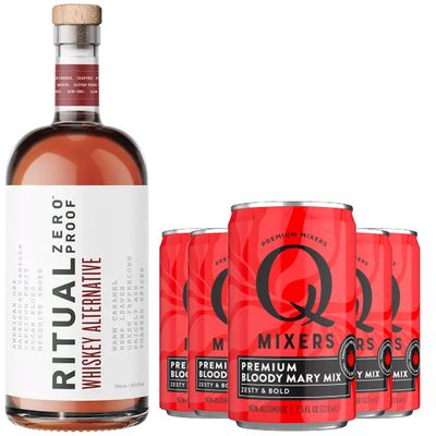 Ritual Zero Non-Alcoholic Whiskey Alternative with 5 Pack of Q Mixers Bloody Mary Mix for your favorite Alcohol-Free Mixed Drink