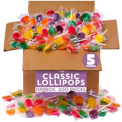 Lollipops Individually Wrapped  5 Pounds  Classic Flat Lollipops for Kids  Round Lolly Pops  Assorted Fruit Flavors Lolipops  Lollipop Candy Suckers  Bulk Parade Lollipops