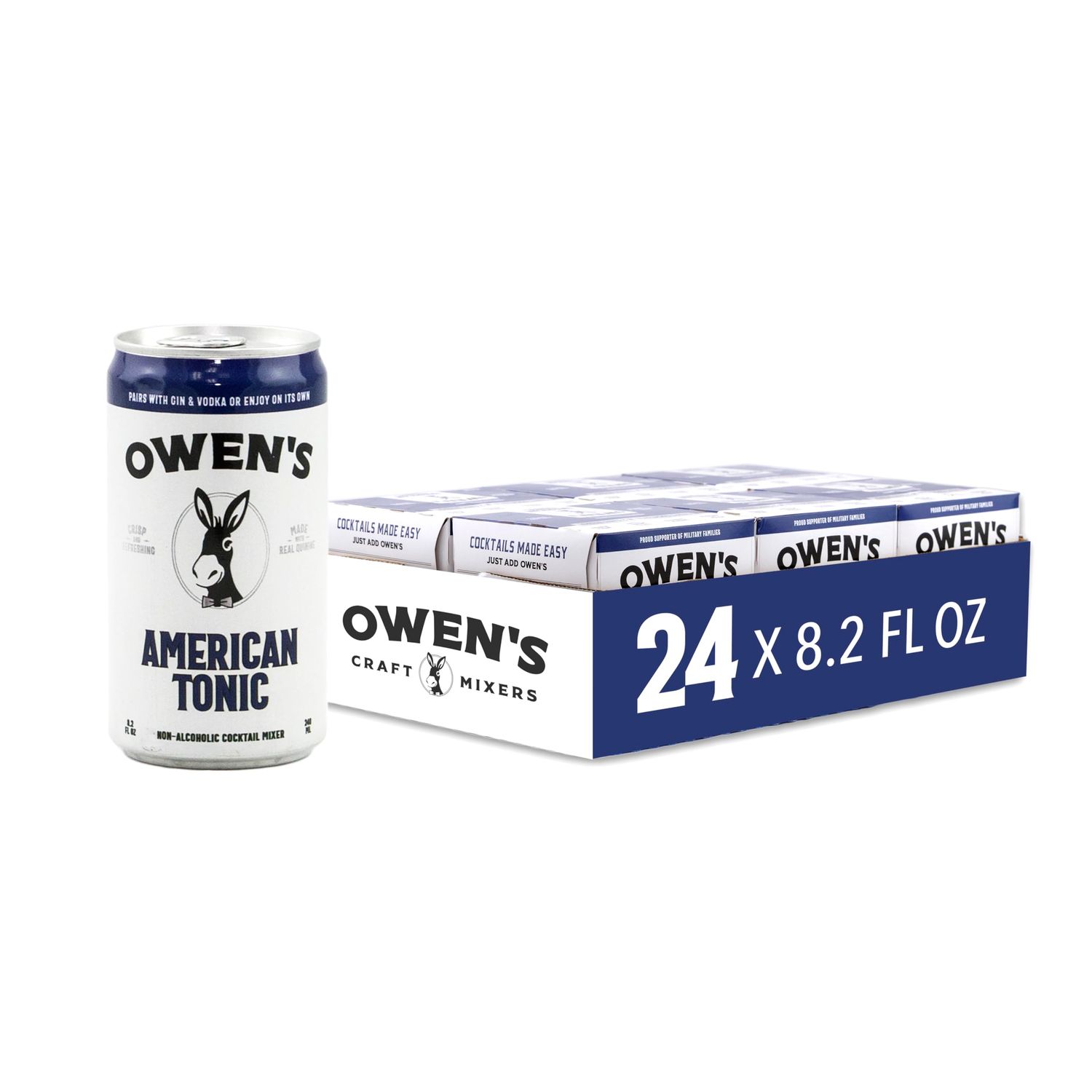 Owen&#39;s American Tonic, Premium Cocktail Mixer Made with Real Quinine and a Unique Zesty Finish - 8.2oz Cans (24 pack)