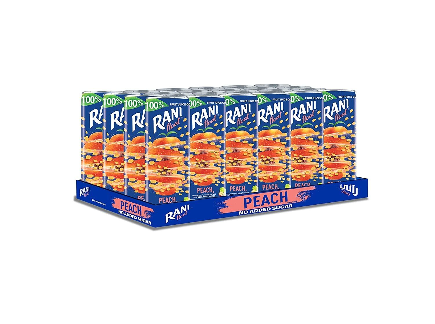 Rani Float Fruit Juice, Peach, Imported from Dubai, Made with Real Fruit Pieces, Low Sugar 8 Fl Oz, Pack of 24