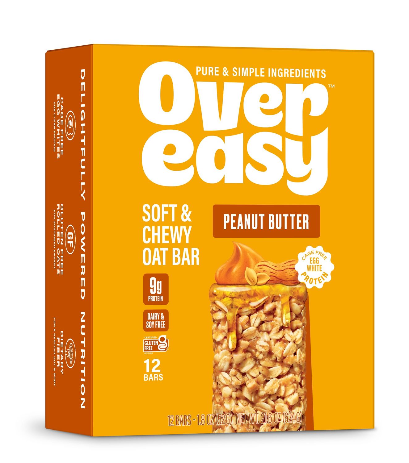 Over Easy Peanut Butter Soft and Chewy Oatmeal Breakfast Bars - Granola and Protein Bars - 12 Energy Snack Bars - Clean, Gluten Free, Dairy Free, Soy Free and Kosher