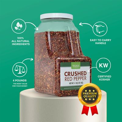 TOSS Crushed Red Pepper Flakes, Red Chili Flakes Bulk Spice 4 LB Container, Hot Pepper Flakes For Pizza Seasoning, Great for Chowder, Seafood, Pasta Seasonings and Spices for Cooking