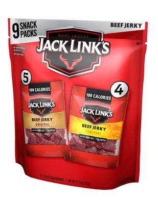 Jack Link&#39;s Beef Jerky Variety - Includes Original and Teriyaki Flavors, On the Go Snacks, 13g of Protein Per Serving, 9 Count of 1.25 Oz Bags (Pack of 1)