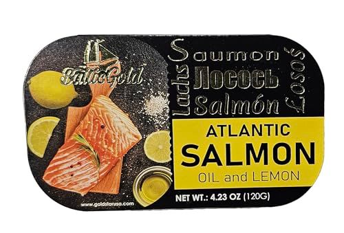 Baltic Gold Atlantic Salmon Fillets - 4.23 oz (120g) - Product of Latvia (In Oil &amp; Lemon, 11 Pack)