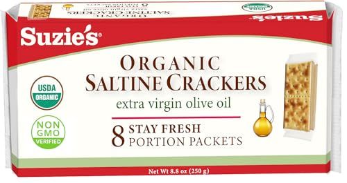Suzie&#39;s, Organic Saltines, Salted Crackers, Salt &amp; Extra Virgin Olive Oil Flavor - 8.8oz Pack