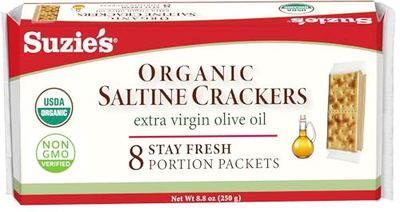 Suzie&#39;s, Organic Saltines, Salted Crackers, Salt &amp; Extra Virgin Olive Oil Flavor - 8.8oz Pack
