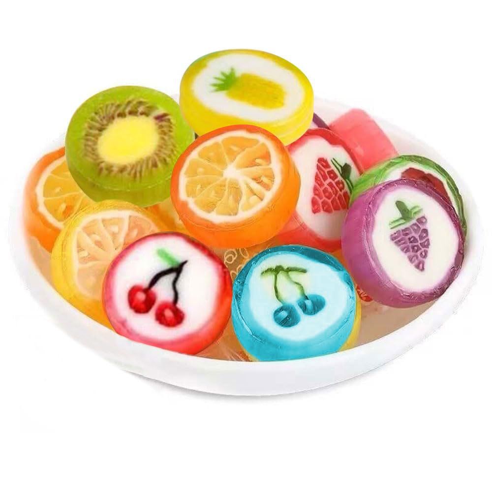 Fruit Slices Candy  Hard Candy 8 OZ Bag of Individually Wrapped Small Candy Fruit Slices approx 64 pcs Hard Candies Assortment  Great for Office Candy  Party Bags  Yummy Treats for Kids and Adults