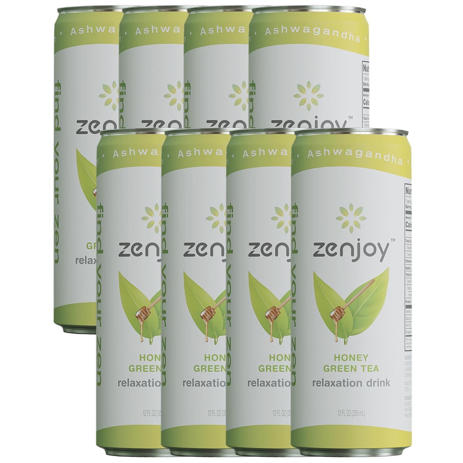 ChromaCast Zenjoy Honey Green Tea Relaxation Drink 8 Pack - Calming Drink with Ashwagandha &amp; Lemon Balm - Non-Alcoholic Beverage Infused with L-Theanine for Enhanced Focus - 12oz Cans