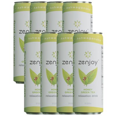 ChromaCast Zenjoy Honey Green Tea Relaxation Drink 8 Pack - Calming Drink with Ashwagandha &amp; Lemon Balm - Non-Alcoholic Beverage Infused with L-Theanine for Enhanced Focus - 12oz Cans