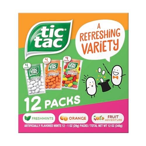 Tic Tac Flavor Variety Pack, 12 Count, On-the-Go Refreshment, Stocking Stuffers, 1 oz Each
