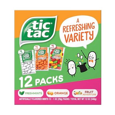 Tic Tac Flavor Variety Pack, 12 Count, On-the-Go Refreshment, Stocking Stuffers, 1 oz Each