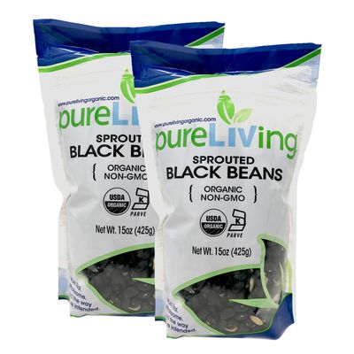 PureLiving - Organic Sprouted Black Beans 15 Oz - 2 Pack - Non GMO Kosher