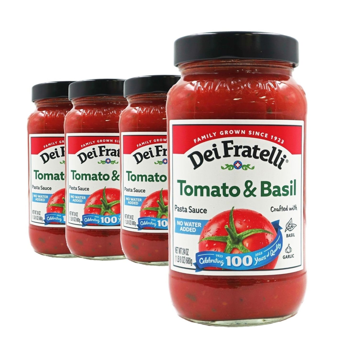 Dei Fratelli Tomato &amp; Basil Pasta Sauce (24 oz. jars; 4 pack) - No Water Added - Never from Tomato Paste - 5th Generation Recipe