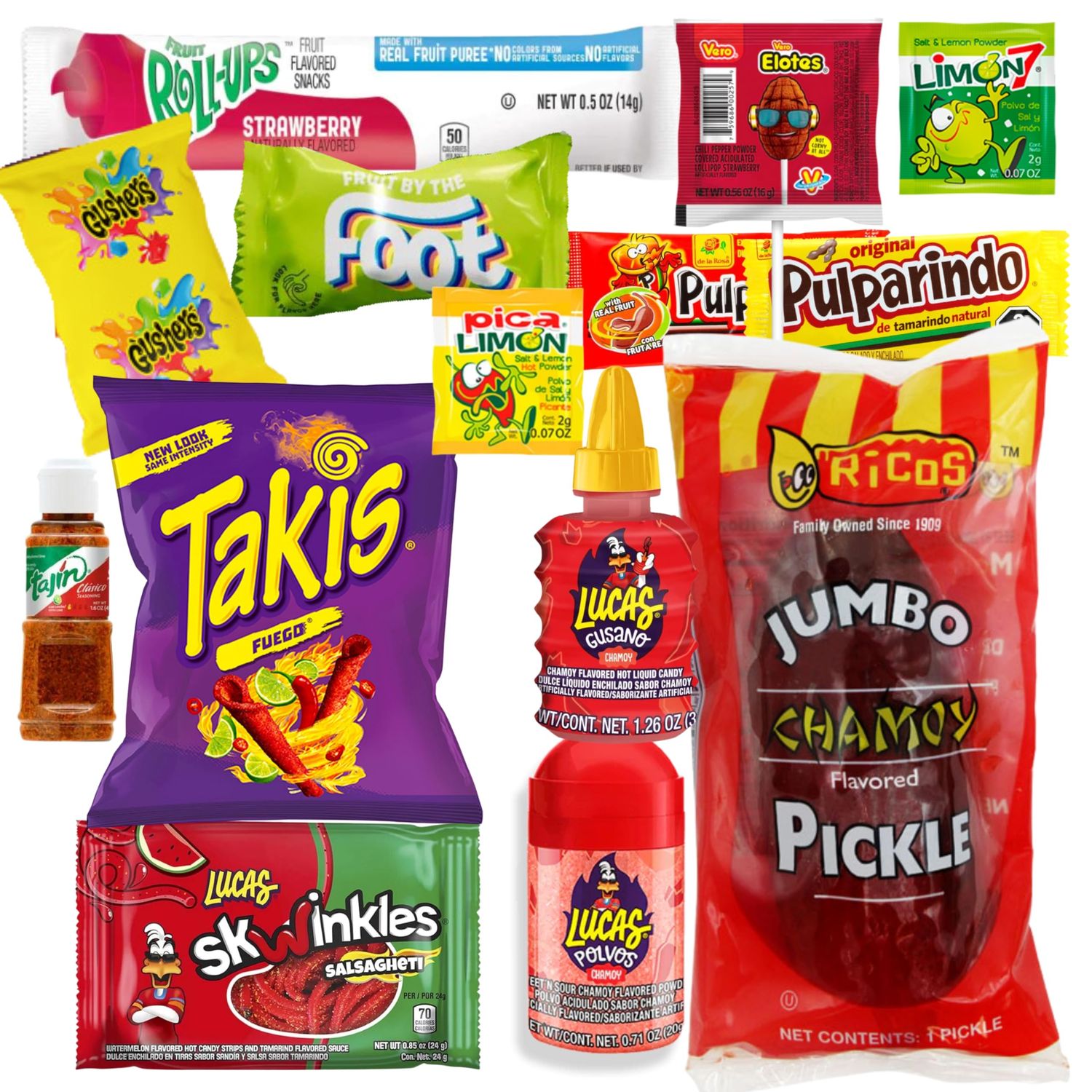 The Full Tiktok Chamoy Pickle Kit With Candy; Includes Fruit-Rollup, Lucas Gusano &amp; Salsagheti &amp; More Mexican Candy by Ma Lit Candy (1 Ricos Chamoy Pickle Kit)