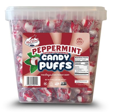 Red Bird Soft Peppermint Puffs 52 oz Tub, Individually Wrapped Mints, Gluten Free, Kosher, Free from Top Allergens, 100% Pure Cane Sugar