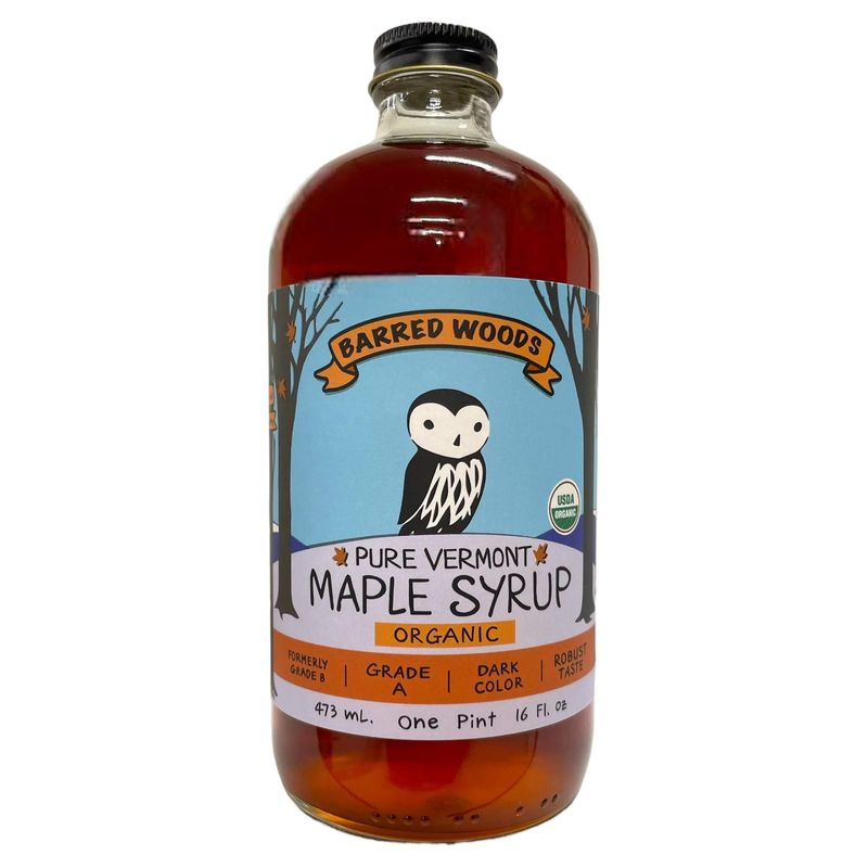 Organic Pure Vermont Maple Syrup in Glass Bottle - From Barred Woods Maple (Grade A Dark Robust (Former Grade B), Pint (16 oz))