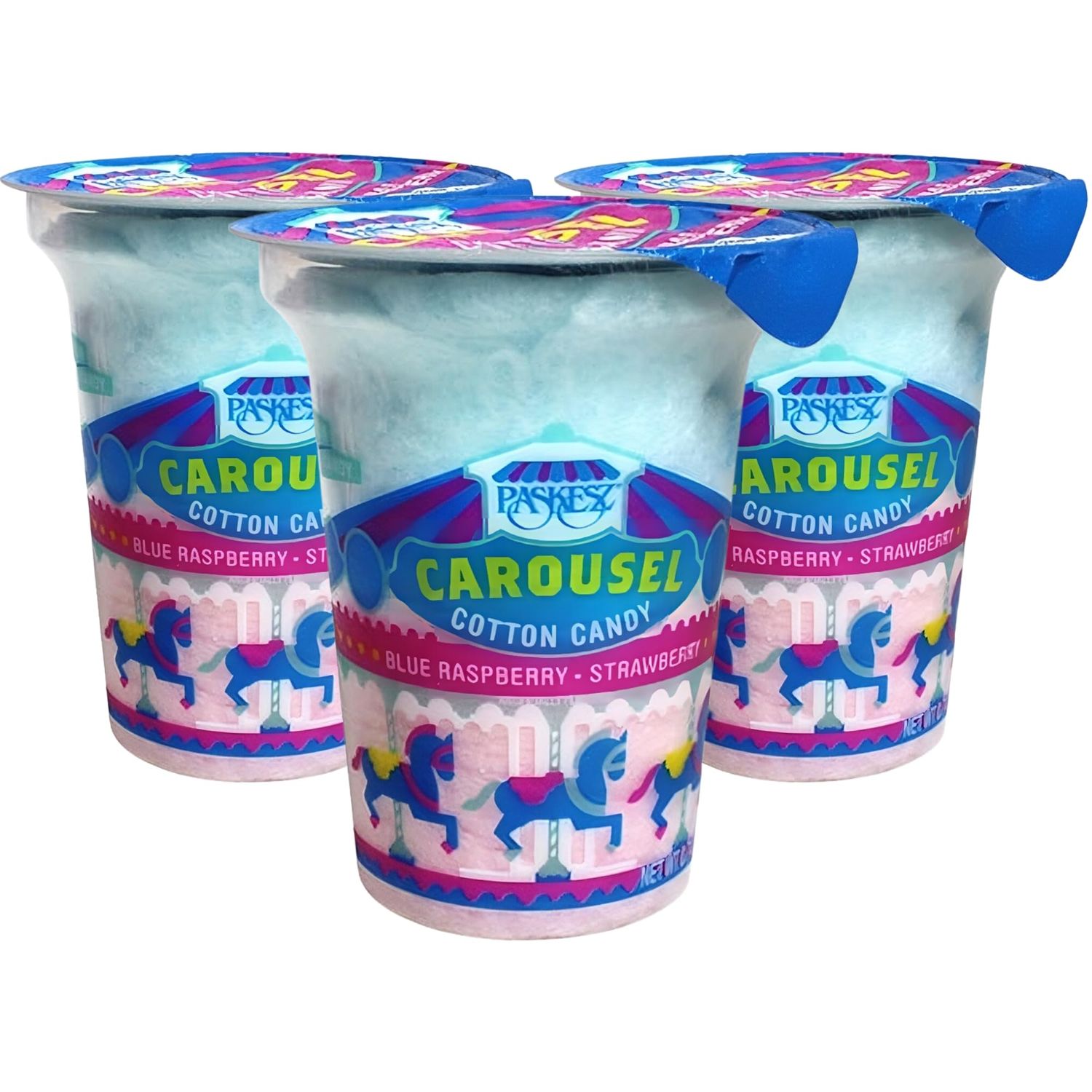 Snacktery Pink &amp; Blue Cotton Candy - Experience the Sweetness of the Fair with Strawberry &amp; Raspberry Flavored Cotton Candy - Pack of 3