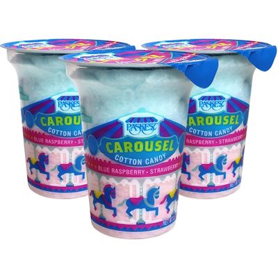 Snacktery Pink &amp; Blue Cotton Candy - Experience the Sweetness of the Fair with Strawberry &amp; Raspberry Flavored Cotton Candy - Pack of 3