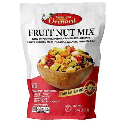 FRUIT NUT MIX TRAIL MIX by PREMIUM ORCHARD - Gourmet Trail Mix Bulk Blend of Mixed Nuts &amp; Dried Fruit - Healthy Vegan Snacks, Snack Nut Mix, Plant Protein Source, Non-GMO, Natural - 18oz