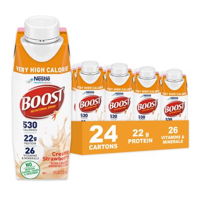 Boost Very High Calorie Strawberry Nutritional Drink - 22g Protein, 530 Nutrient Rich Calories, 8 Fl Oz (Pack of 24)