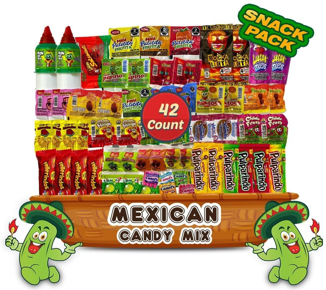 Mexican Candy Assortment Snacks Pack - Variety of Spicy, Sweet, and Sour Candies, Includes Lucas Candy, Pelon Pelo Rico, Pulparindo, Rellerindo, De La Rosa, Vero by LookOn (42 Count)