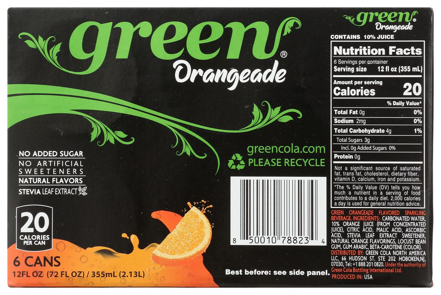 Green Soda Sparkling Orangeade with Real Fruit Juice, Naturally Sweetened, No Artificial Sweeteners, Natural Flavors, 66.9 Fluid Ounce (Pack of 4)