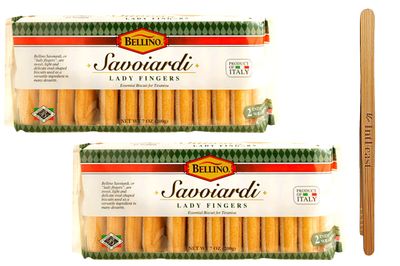 Bellino Savoiardi Lady Fingers for Tiramisu Italian Biscuits, 7 ounce (Pack of 2) with IntFeast Bamboo Kitchen Tong -Italian Pastries for Bakery &amp; Dessert Gift