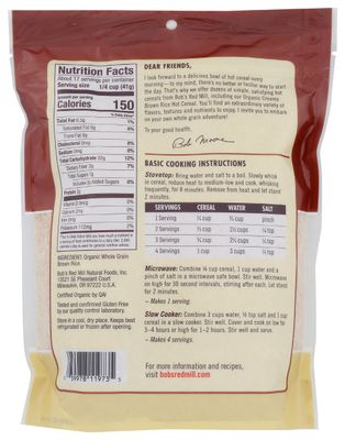 Bob's Red Mill Organic Brown Rice Farina Creamy Rice Hot Cereal, 24 Oz