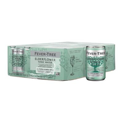 Fever Tree Elderflower Tonic Water - Premium Quality Mixer - Refreshing Beverage for Cocktails &amp; Mocktails. Naturally Sourced Ingredients, No Artificial Sweeteners or Colors - 150 ML Cans - Pack of 24