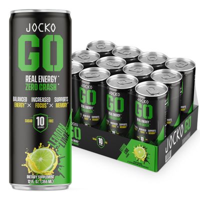Jocko GO Energy Drink - KETO, Vitamin B12, Vitamin B6, Electrolytes, L Theanine, Magnesium- All Natural Energy Boost, Sugar Free Nootropic Monk Fruit Blend - 12 Pack (Lemon Lime)