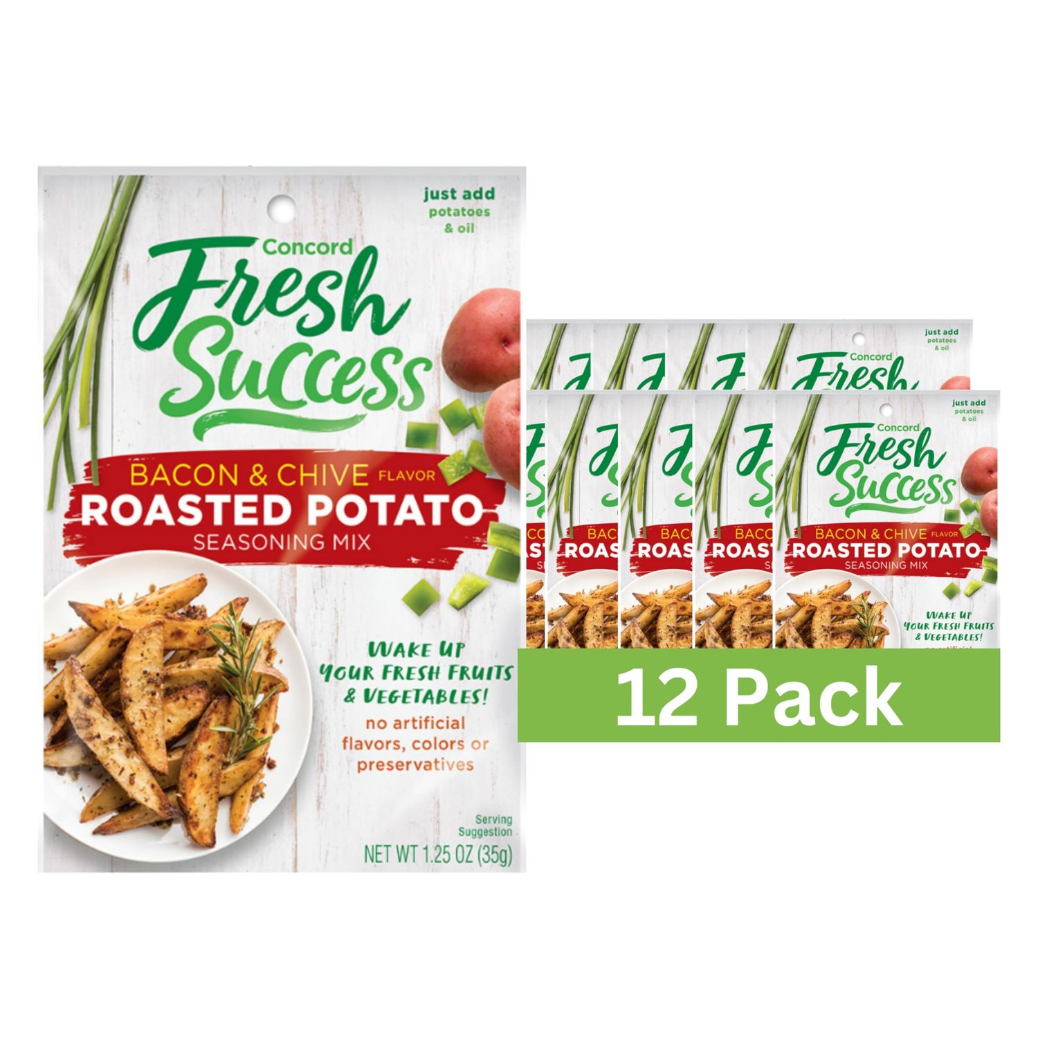 Concord Foods Bacon and Chive Roasted Potato Seasoning Mix Elevate Your Potatoes with Savory Bacon and Fresh Chive Flavor! 1.25 Oz (Pack of 12)