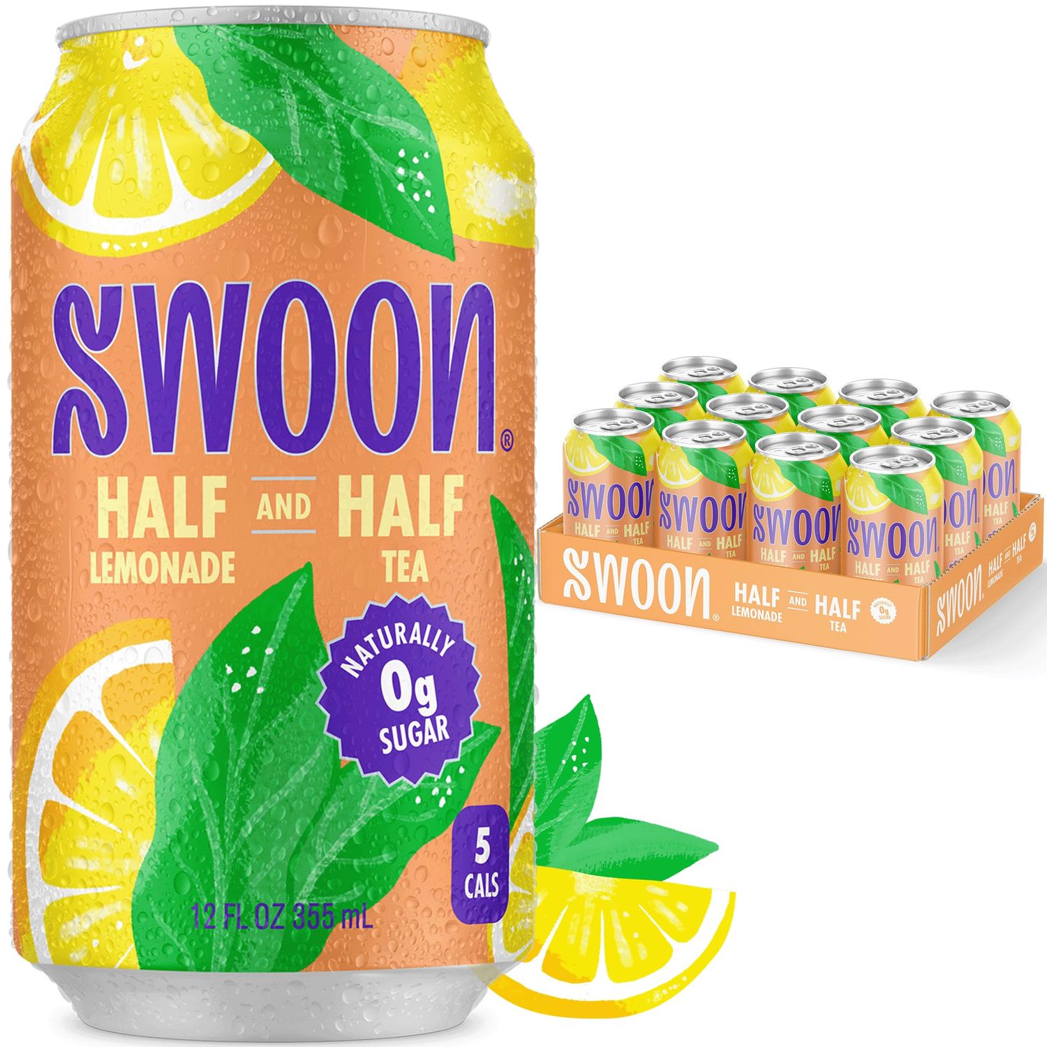 Swoon Half Unsweetened Iced Tea &amp; Half Lemonade - Low Carb, Gluten Free, Keto &amp; Paleo-Friendly - Natural Lemon Juice Concentrate and Organic Black Tea Sweetened by Monk Fruit and Stevia (Pack of 12)