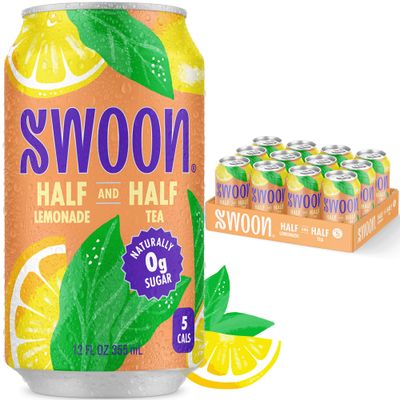 Swoon Half Unsweetened Iced Tea &amp; Half Lemonade - Low Carb, Gluten Free, Keto &amp; Paleo-Friendly - Natural Lemon Juice Concentrate and Organic Black Tea Sweetened by Monk Fruit and Stevia (Pack of 12)