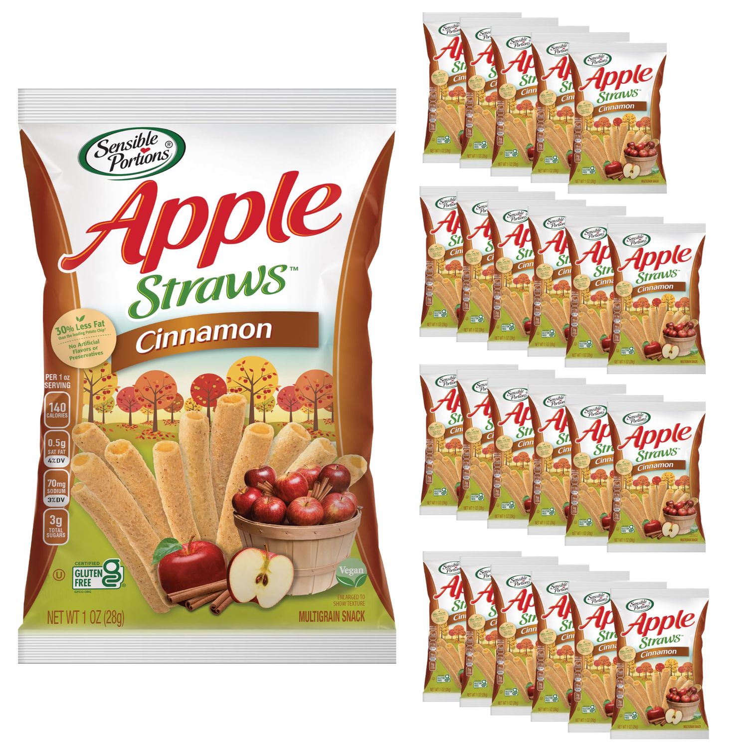 Sensible Portions Garden Veggie Snacks - Veggie Straws, Snack Size, Apple Cinnamon, 1 Oz (Pack of 24)