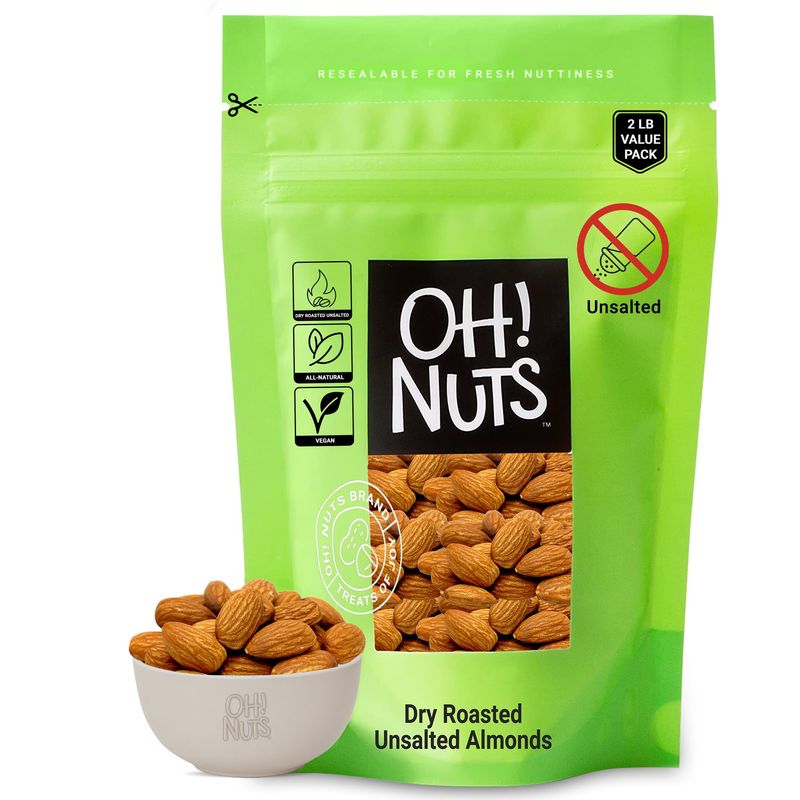 Almonds | Dry Roasted Unsalted Almonds | 2 lb | No Salt, No Oil All-Natural Protein | Packed in New York Zip-Seal Bag for Exceptional Freshness by Oh Nuts