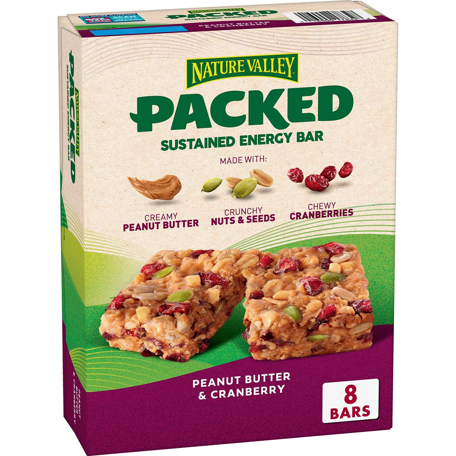 Nature Valley Packed Sustained Energy Bar, Peanut Butter and Cranberry, 8 ct