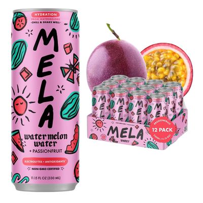 Mela Watermelon Water - Hydrating Watermelon Juice Drink w/Vitamin C, Electrolytes, &amp; Antioxidants - Non-GMO, Gluten-Free, Real Fruit Juice Watermelon Drink (Passionfruit, 11.15 fl oz, 12-Pack)