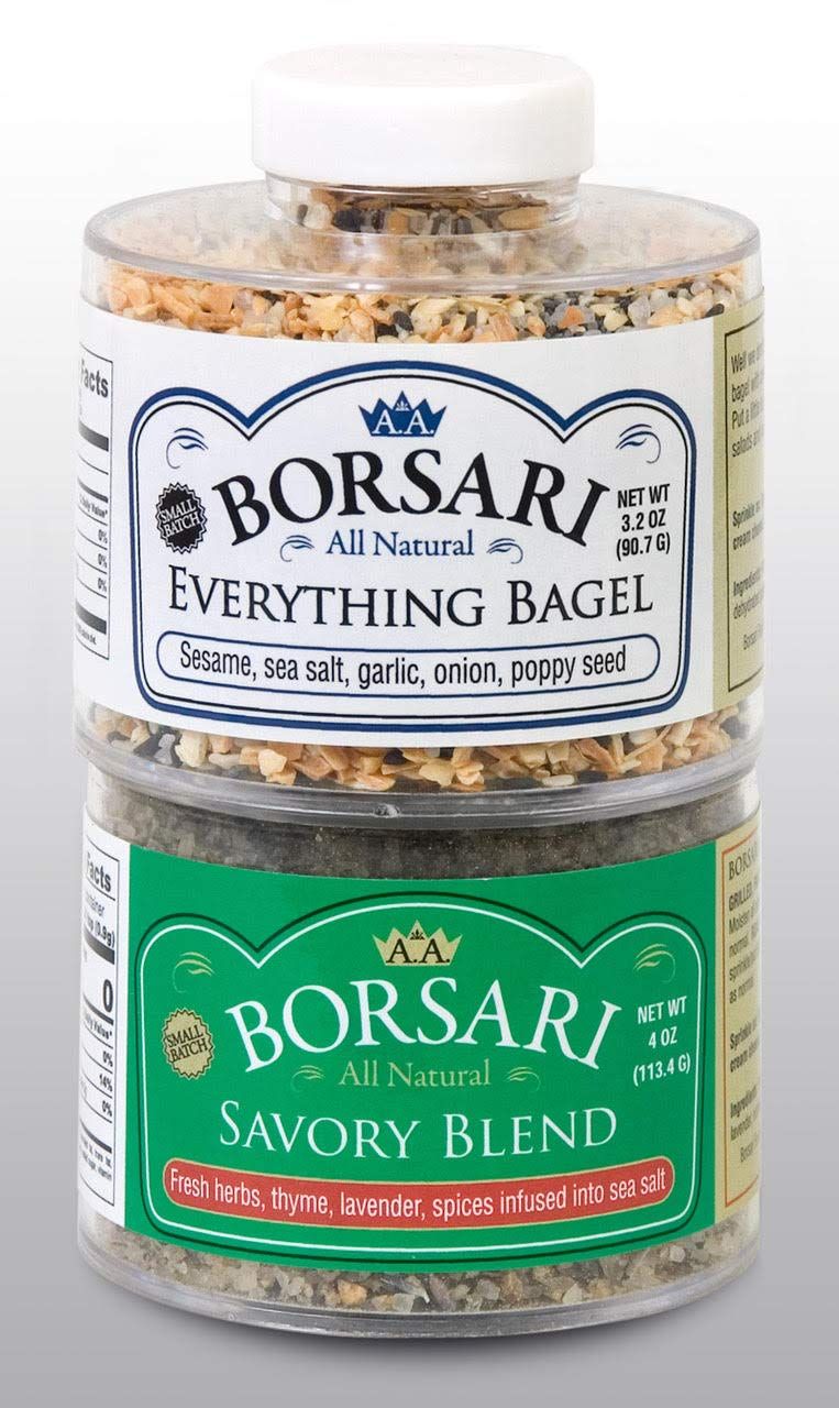 Borsari Seasoned Salt Combo - All Purpose Savory and Everything Bagel Seasonings - Gluten Free Gourmet Sea Salt Blends With Herbs and Spices - 3.2-4 oz Shaker Bottles